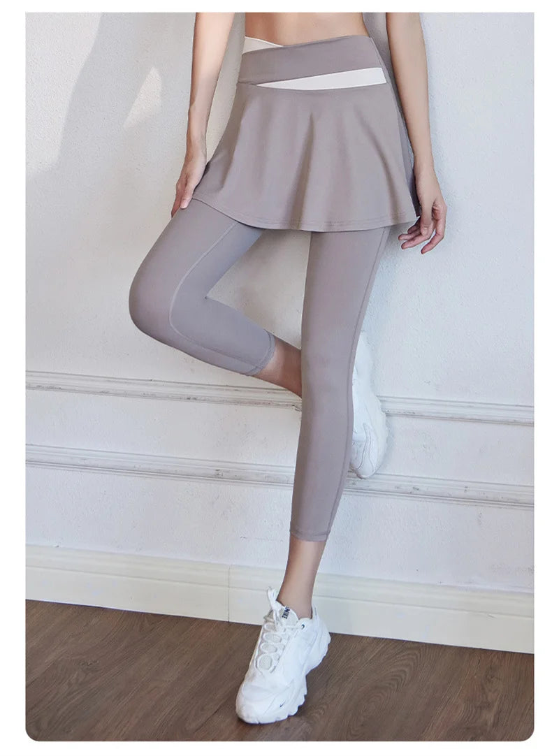 Aiithuug Tennis Skorts Cross-waist Skirted Legging Yoga Legging with Skirts Tennis Leggings Soft Stretchy Tennis Dresses Running