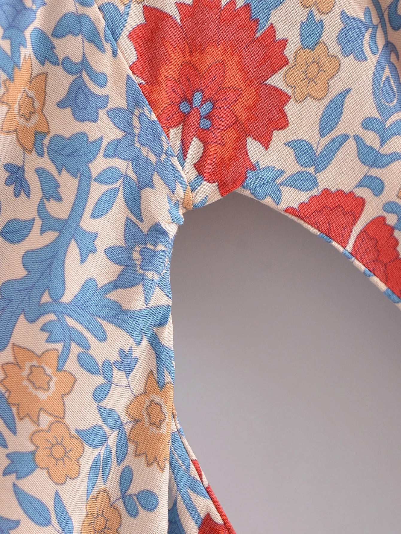 BOHO Women Blue With Pink Flower Print Kimono Shirt Holiday Tide Bow Sashes Mid Long Cardigan Summer Blouse Beach Cape
