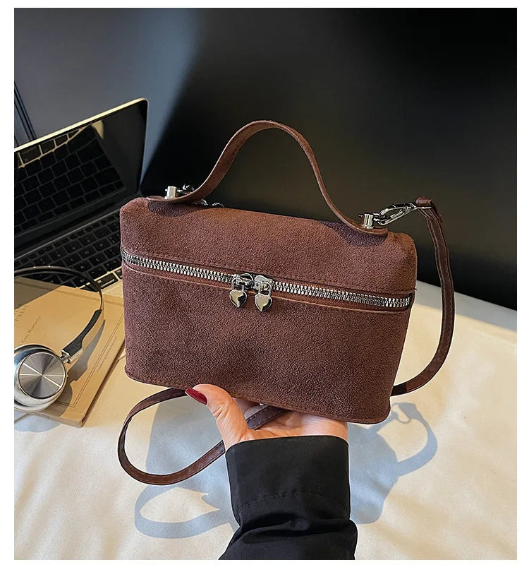 Luxury Suede Versatile Shoulder Bag  Purse Fall Winter Retro Matte Crossbody Handle Bag for Women Texture Simple Satchels Bag