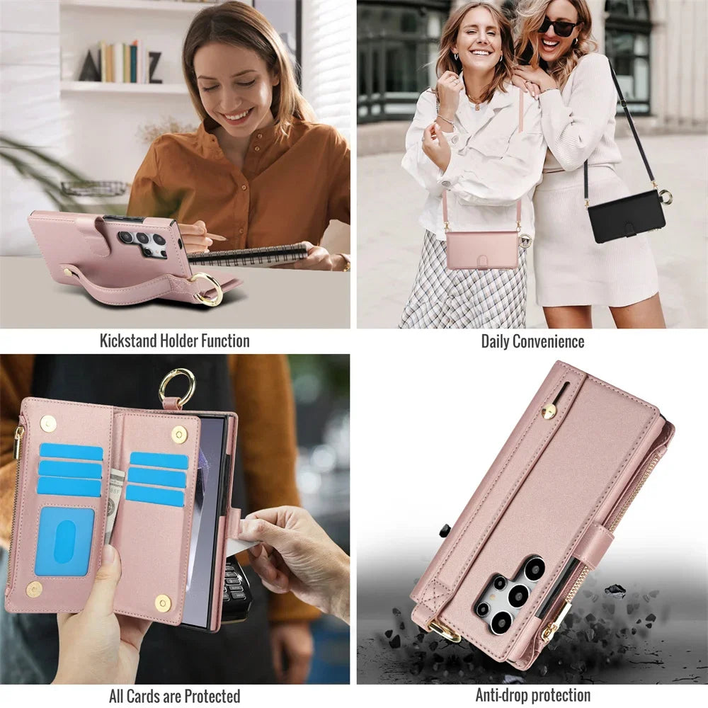 Crossbody Wallet Phone Case For Samsung Galaxy S23 S21 FE S24 S22 Plus S25 Ultra A13 A14 A15 A52 A52S A53 A54 A55 A72 A73 5G
