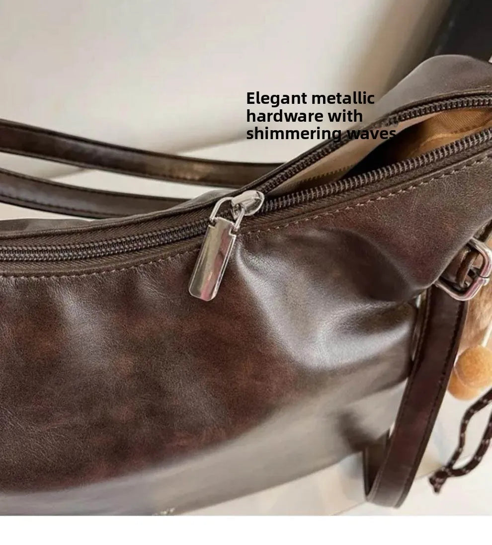 Retro Large Capacity Crossbody Shoulder Tote Bag for Women Commuter Bag 2025 New Luxury Minimalist High-End Feel PU Leather