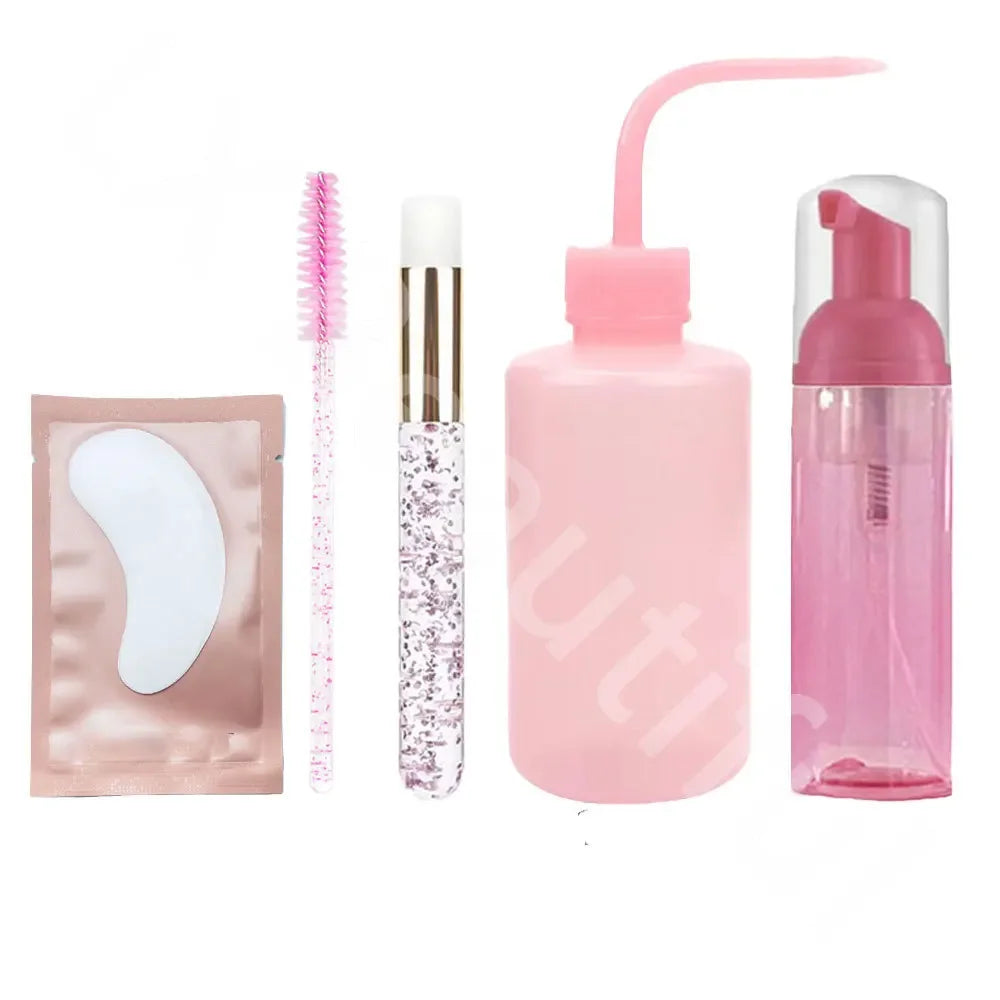 23Pcs Eyelash Extension Cleaning Kit 5 in 1 Lash Shampoo Brush Soap Foam Washing Bottle Set Eyebrow Mascara Wand Eye Pad Patches