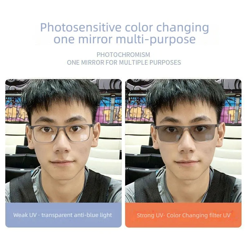 Fashion Color Blocking Photochromic Reading Glasses Men Women Sports Color Changing Rectangular Eyewear