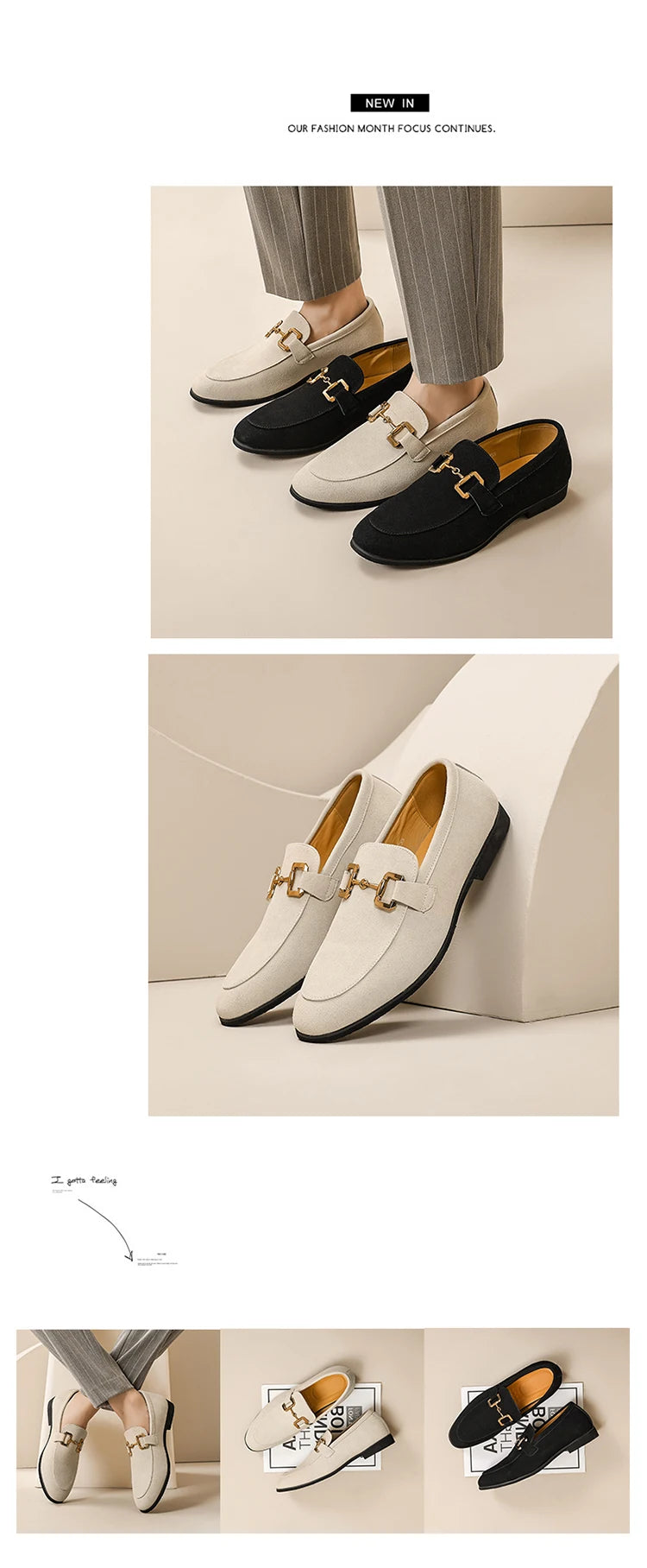 Loafers Men Shoes Black Beige Flock Round Toe Metal Decoration Men Dress Shoes Slip on Men Shoes