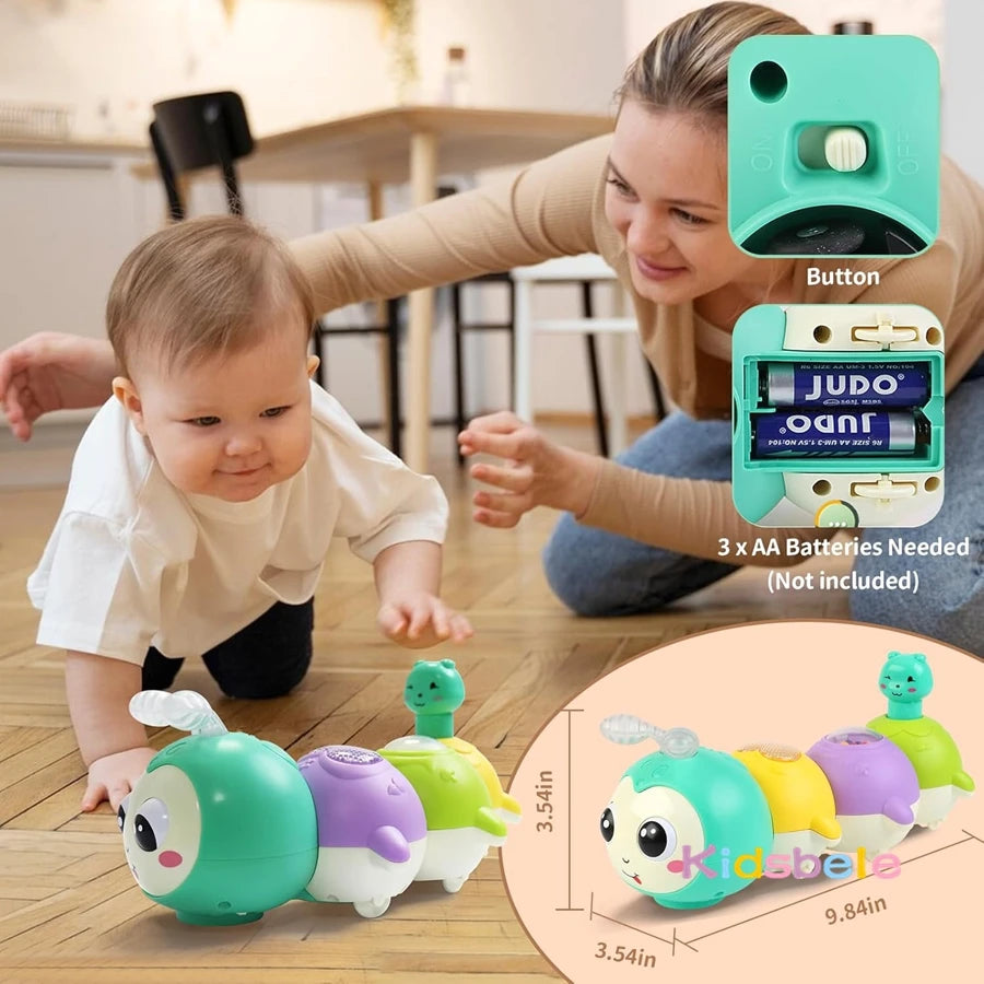 Montessori Electric Sensory Crawling Caterpillar Toys Christmas Gift for Toddler with Music and Light 1-3 Years Tummy Time Toy