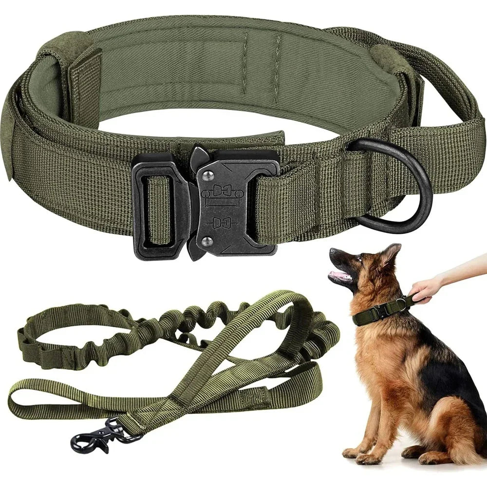 Tactical Dog Collar Training Set Heavy Duty Outdoor AntiPull Leash Metal Buckle Collar Reflective Stitching for Medium Large Dog