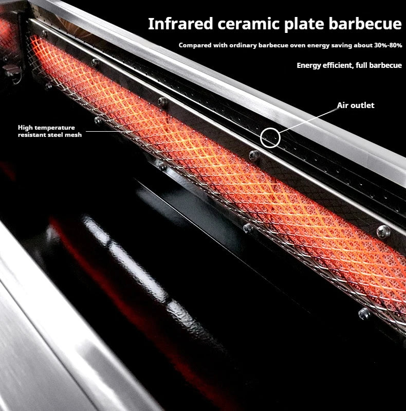 Commercial Smokeless LPG Gas Grill with Fan - Stainless Steel, Fast Heating, Auto Flameout Protection, for Oyster/Seafood BBQ