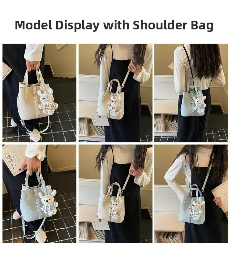 Fashionable Bucket Handbag Women's Shoulder Bag Spring Versatile Commuting Crossbody Bag Soft PU Leather Magnetic Buckle Closure