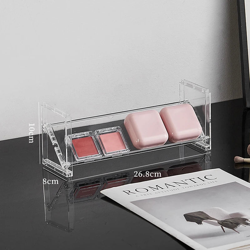 3-Layer Acrylic Cosmetics Rack: Eyeshadow/Blush Tray + Desktop Sundries/Toys Organizer