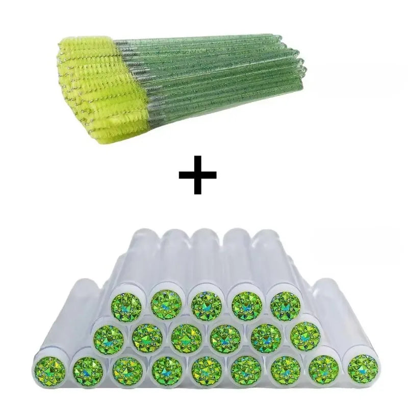 50Pcs Eyelash Brush Tubes with Crystal Mascara Wands & Eyebrow Comb Spoolies - Makeup Tools for Lash/Brow Applicators