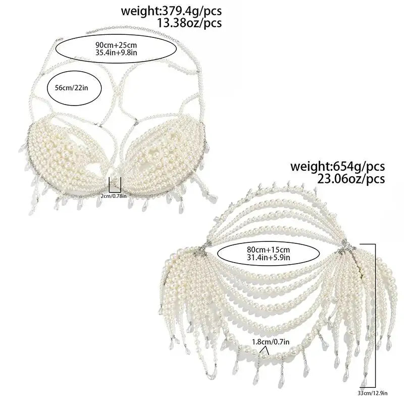 SHIXIN Elegant Multi-layer Imitation Pearl Body Chain for Women Luxury Strap Bralette Chest Chain Waist Chains Wedding Jewelry