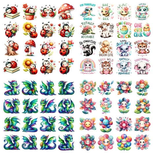 Beetle Dinosaur Rainbow Flower heat transfer iron on printing vinyl stickers T-shirt stickers DIY Toy doll clothing decoration