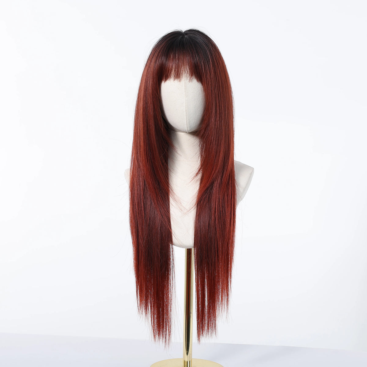 Burgundy Wine Red Ombre Layered Synthetic Wigs With Bangs Super Long Straight Wig For Women Cosplay Natural Daily Heat Resistant