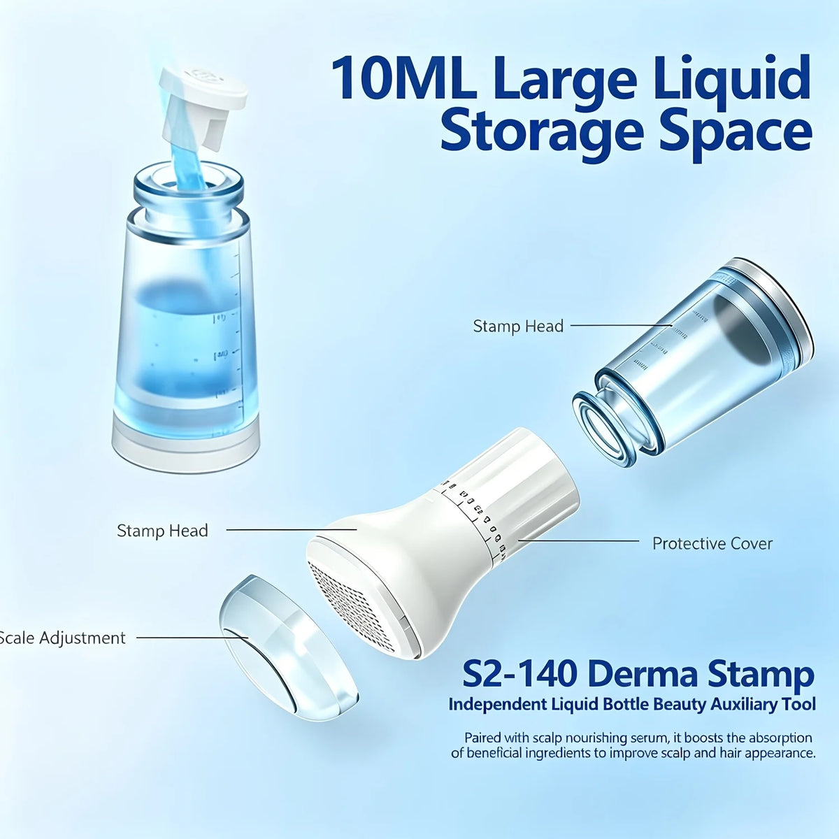 S2-140 Microneedle Scalp Serum Applicator with Reservoir Adjustable Needle Length (0.22mm) All-In-One Scalp Care Stamp