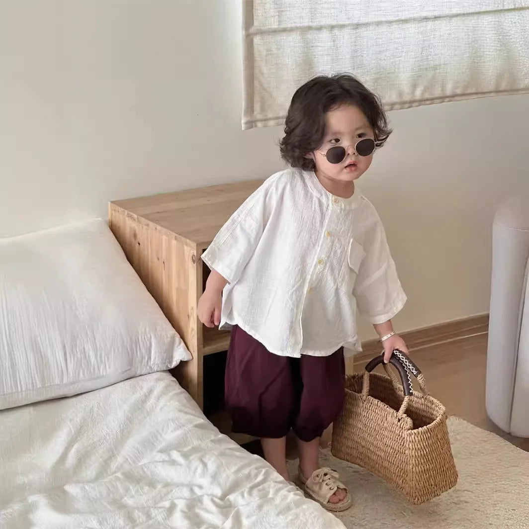 Boys Pants 2025 Summer New Childrens Clothing Korean Fashion Boys Baby Cotton Pure Color Bundle Feet in The Pants Casual Simple