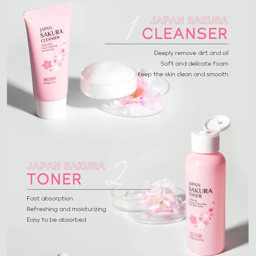 Sakura Skin Care Sets Face Cream Serum Toner Facial Cleanser Sunscreen Eye Cream Face Skin Care Set Gift box Routine Travel Kit
