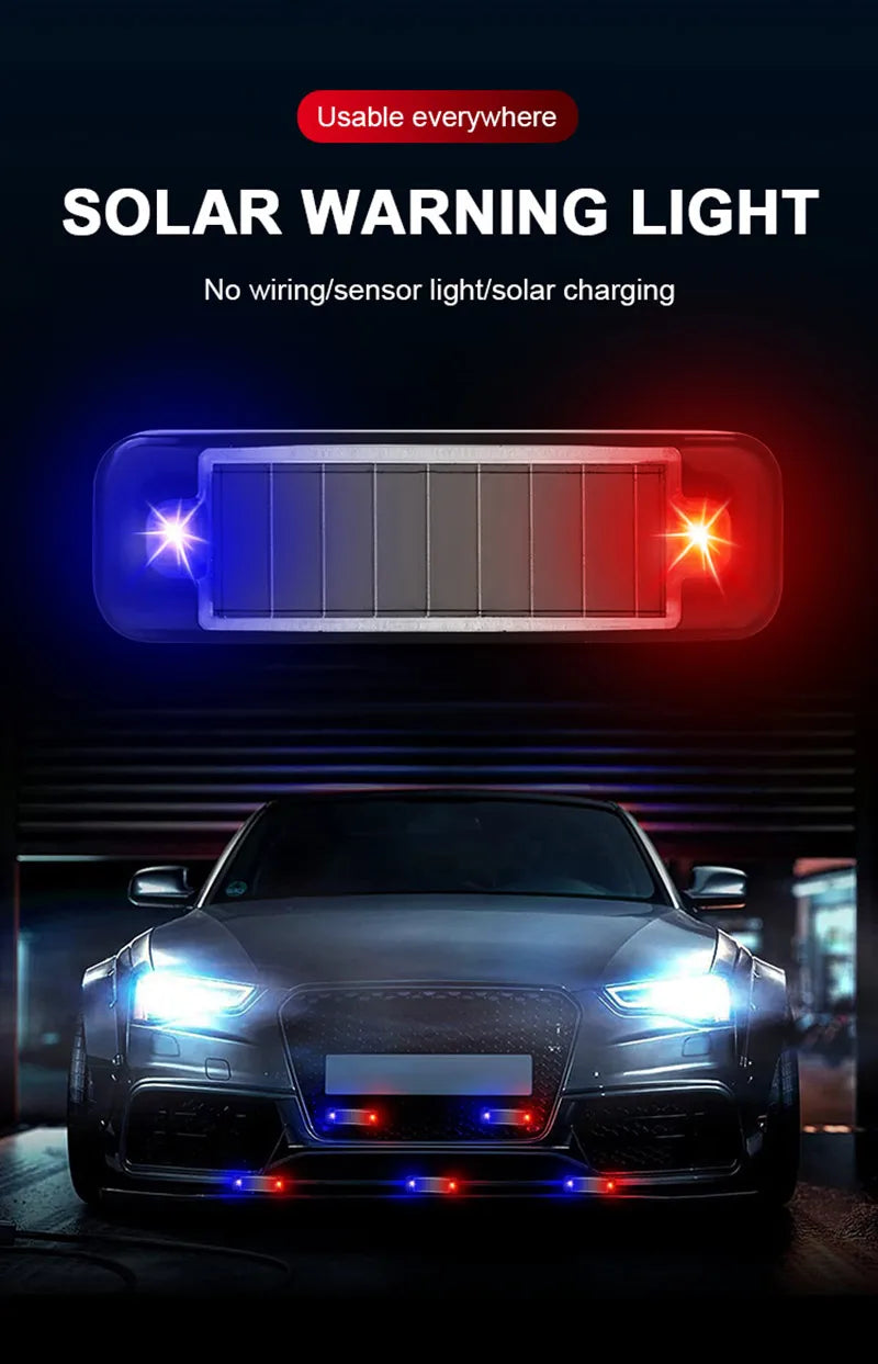 1PC Solar Powered Warning Light Anti-Theft Alarm LED Light Flashing Indicator Strobe Red Blue LED Lamp for Car Motorcycles Bike
