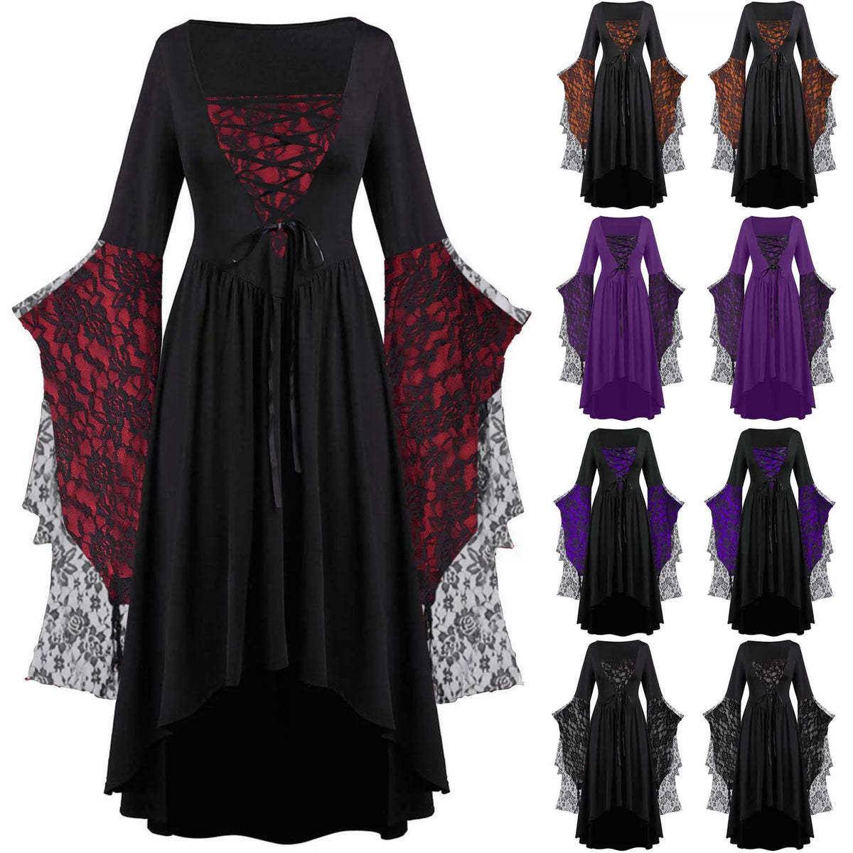Vintage Halloween Cosplay Costume Witch Vampire Gothic Dress Ghost Dresses Up Party Printed Medieval Ghost Bride Female Clothes