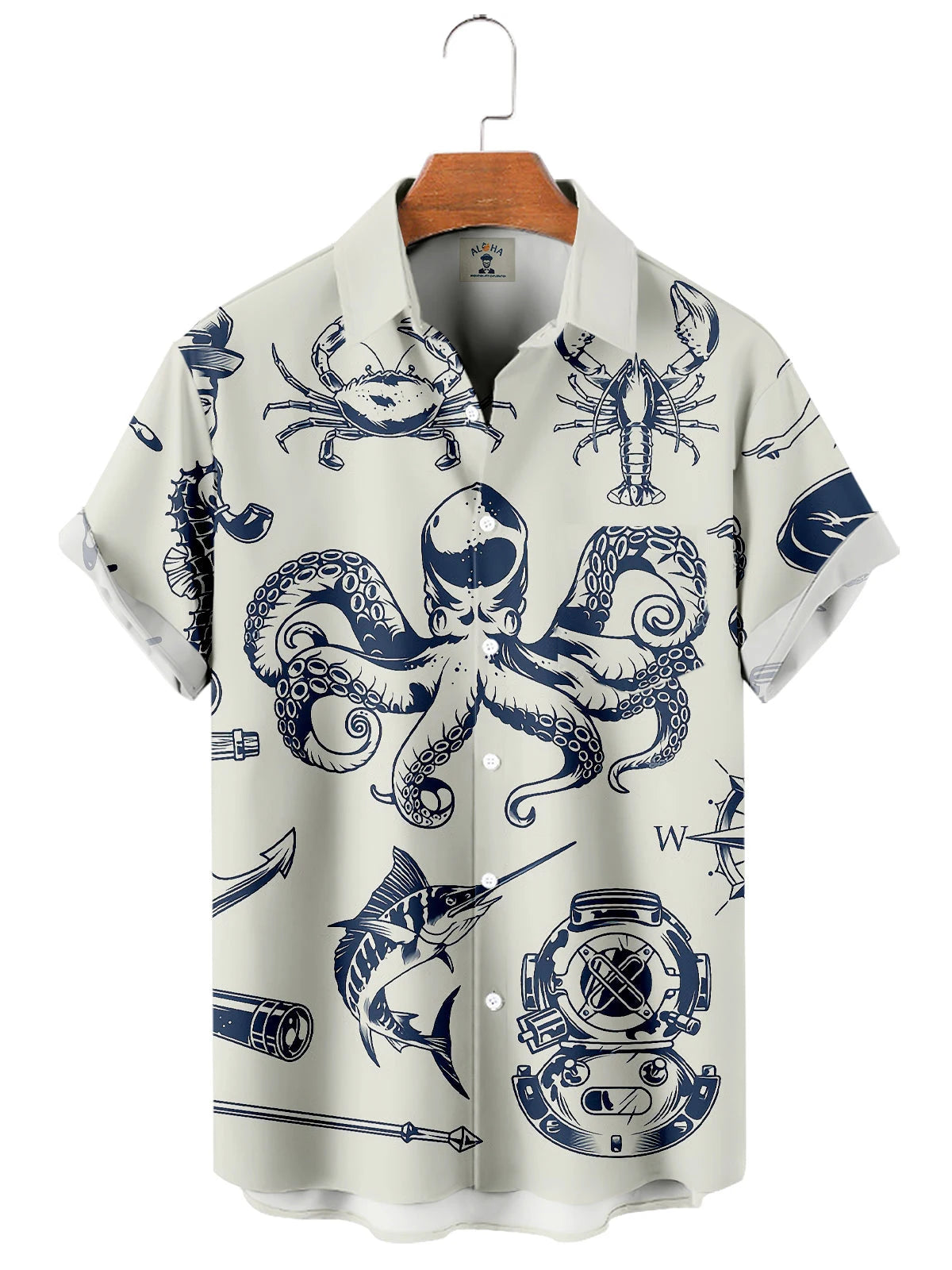 Fashionable summer turtle print shirts Hawaiian button Men's beach short sleeved Casual lapel