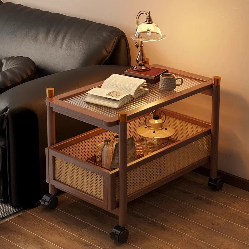 Sofa side table, movable coffee table, small cart, living room small table, bedside side cabinet with wheel storage rack