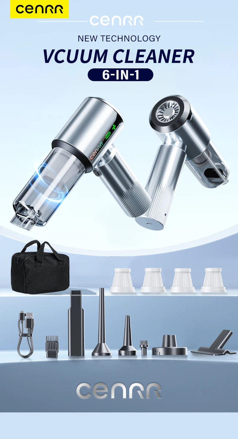 CENRR New Wireless Car Vacuum Cleaner Mini Powerful Portable HandHeld Car Cleaner LED Power Display Gift Lamp Air Gun  7500mAh