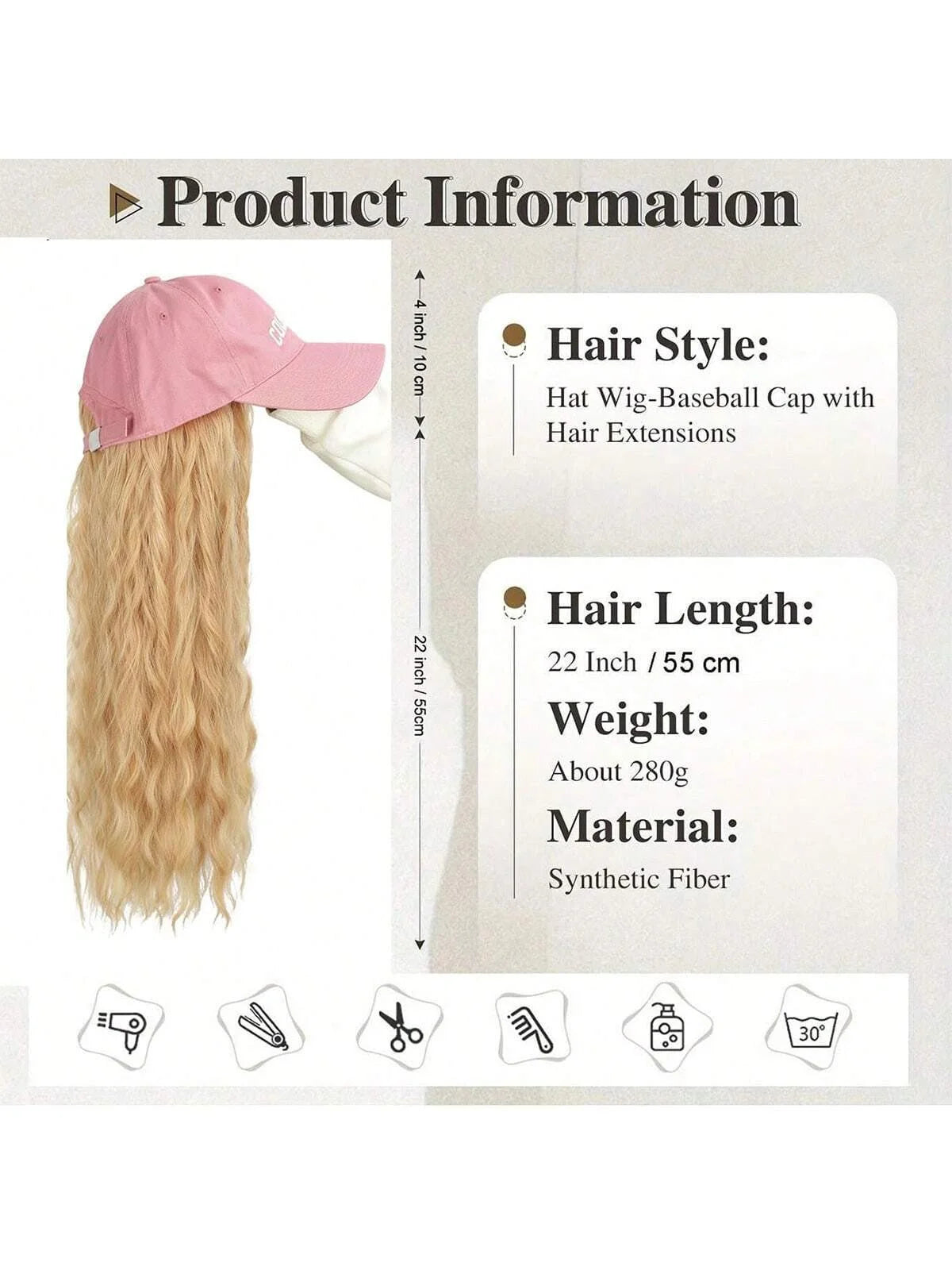 Hat Wigs Baseball Cap Synthetic Wigs With Short Bob Wavy Curly Hair Extensions Adjustable Wings That Attached Short Extensions