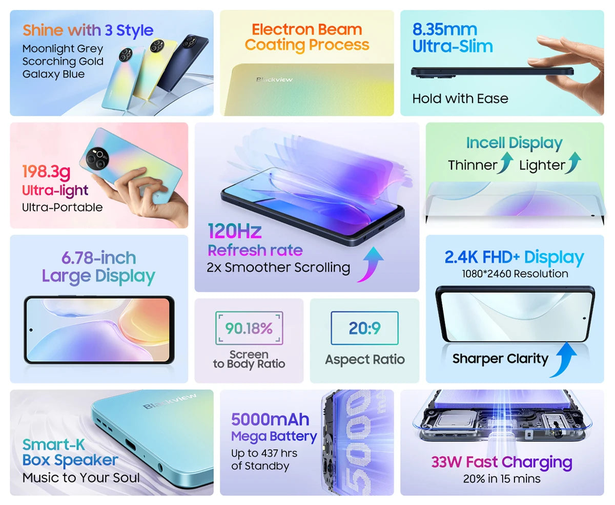 Blackview SHARK 8 Unlocked Smartphone Android13 Mobile Phone, Helio G99 16GB 128GB/256GB, 6.78'' 2.4K Display 64MP Cellphone NFC