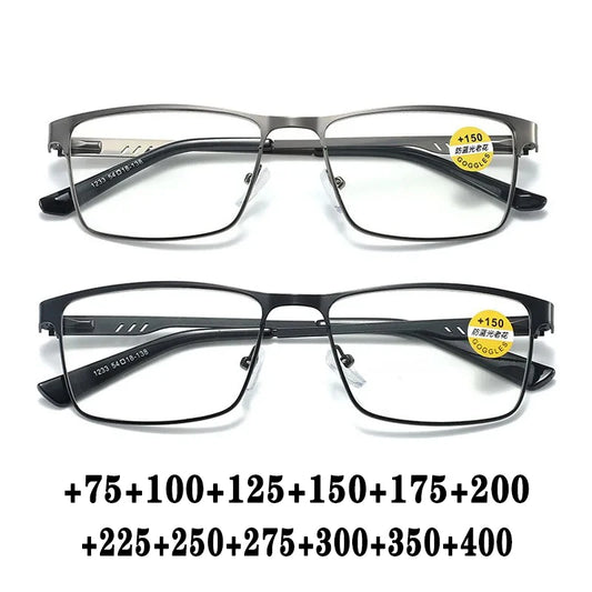 Fashion Reading Glasses For Men High Quality Blue Light BLocking Prescription Eyeglasses Frame With Spring Hinge +75+125+175+225