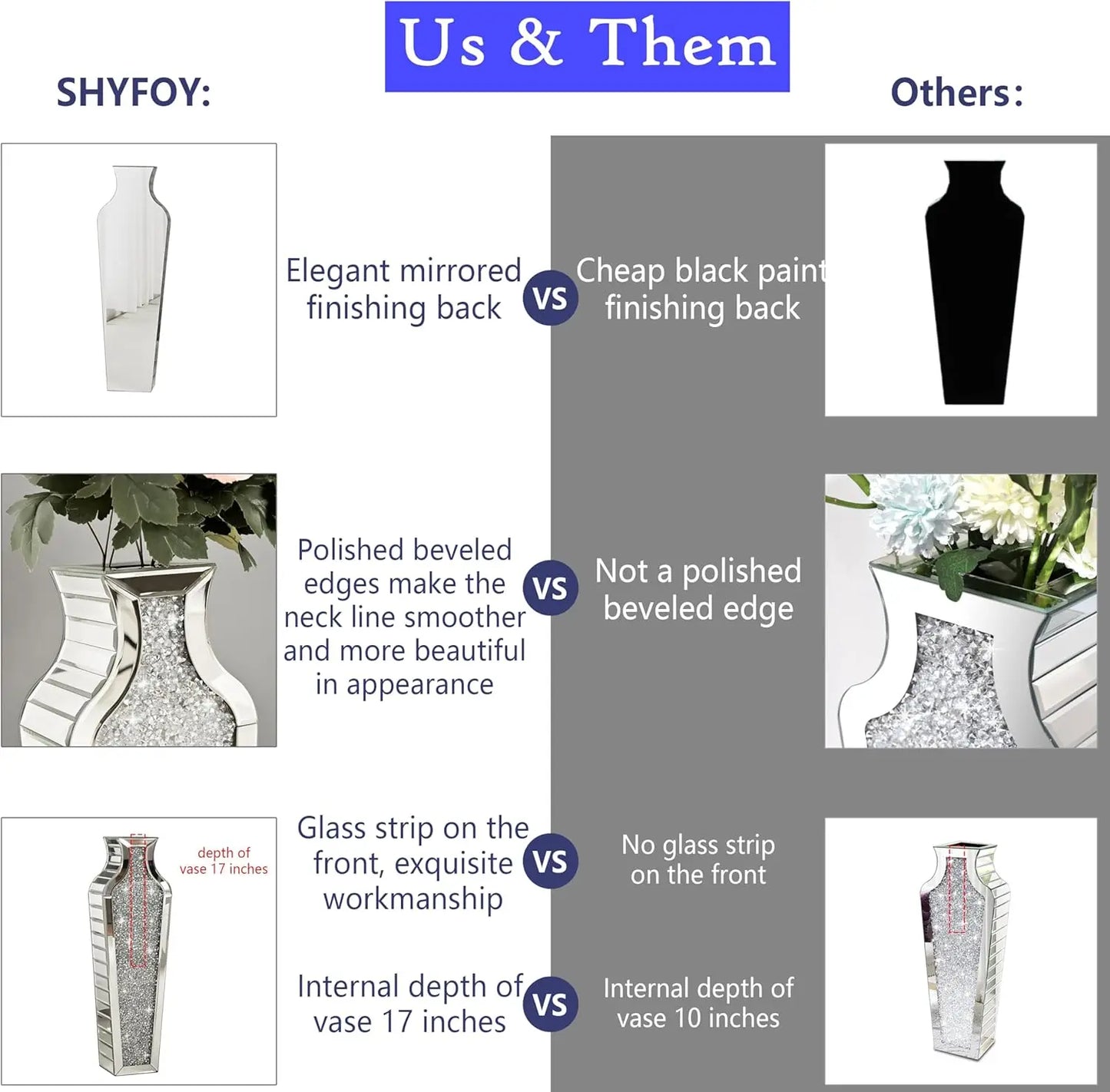 Tall Crushed Diamond Floor Vase Large Silver Mirror Vases for Decor Living Room Floor, Luxury Container for Dried Flower