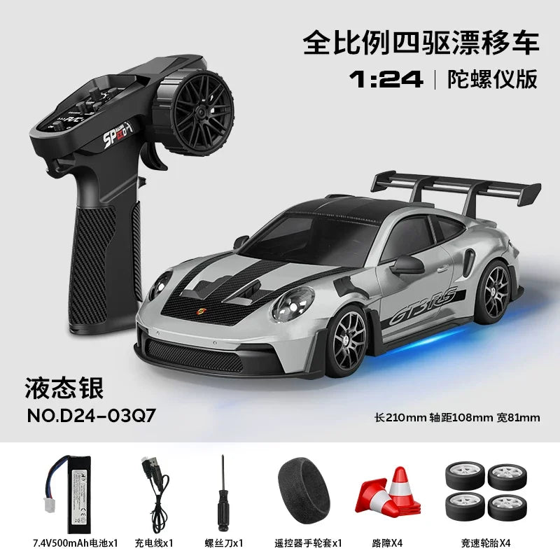 Hongxing 1 24 RC 4WD High Speed Drift Car Full Scale Gyroscope With Lithium Battery 2 Sets Of Wheels Independent Shock Absorber