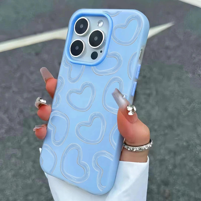 Cute Oil Painting Love Heart Pattern Phone Case For iPhone 17 16 15 14 13 12 11 Pro Max XS X XR 7 8Plus 16E Air Shockproof Cover