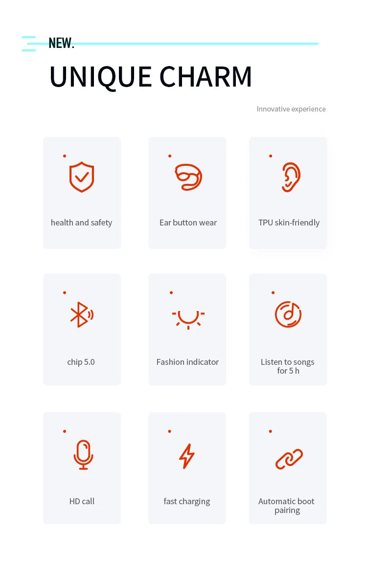 Single Ear Clip Bluetooth Wireless Sports Earphones Gaming TWS Earphones Bluetooth Earphones Comfortable and Portable