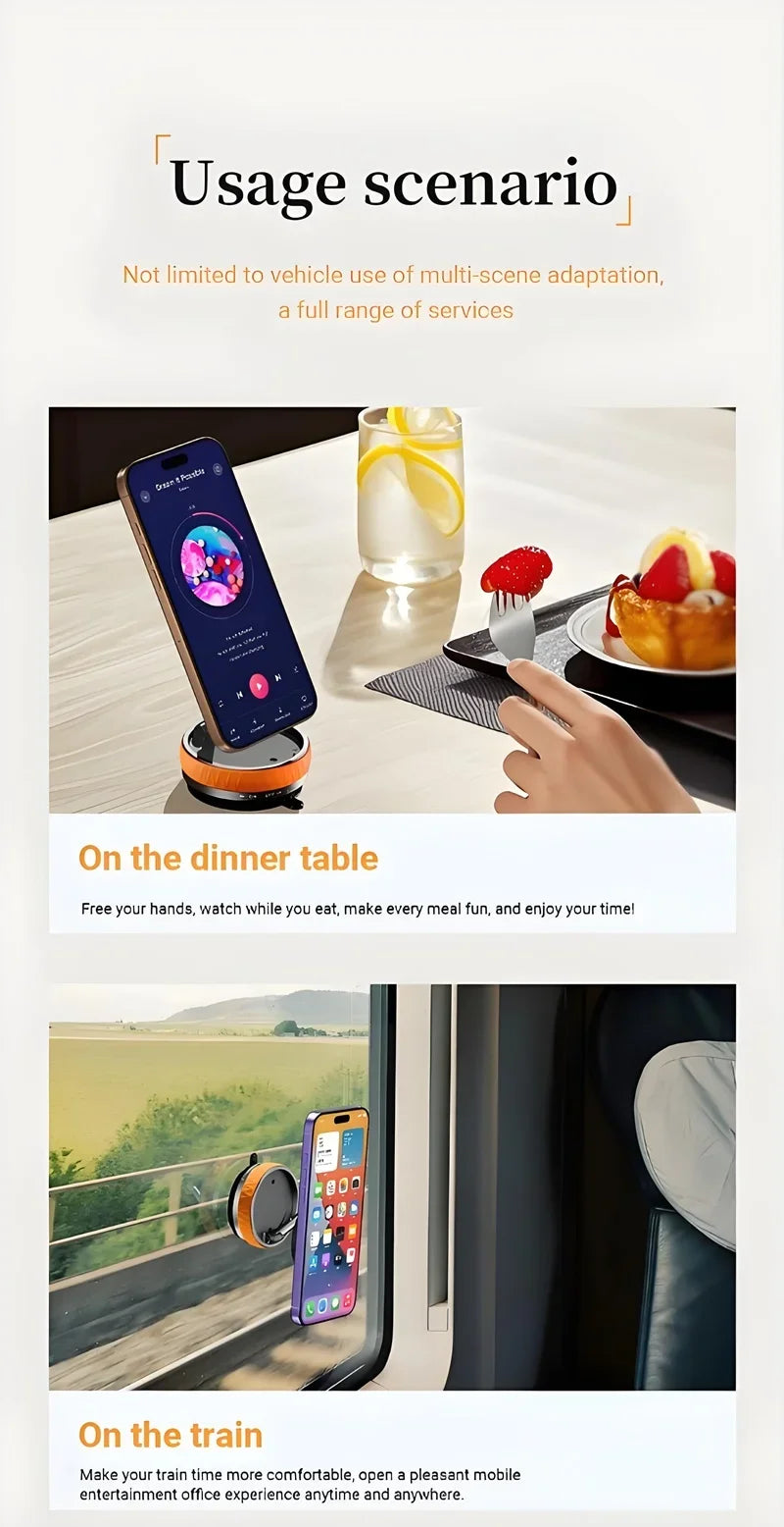 15W Wireless Car Charger Mount,Magnetic Vacuum Suction 360° Rotatable Foldable Portable Multi-Scenario Phone Stand for All Phone