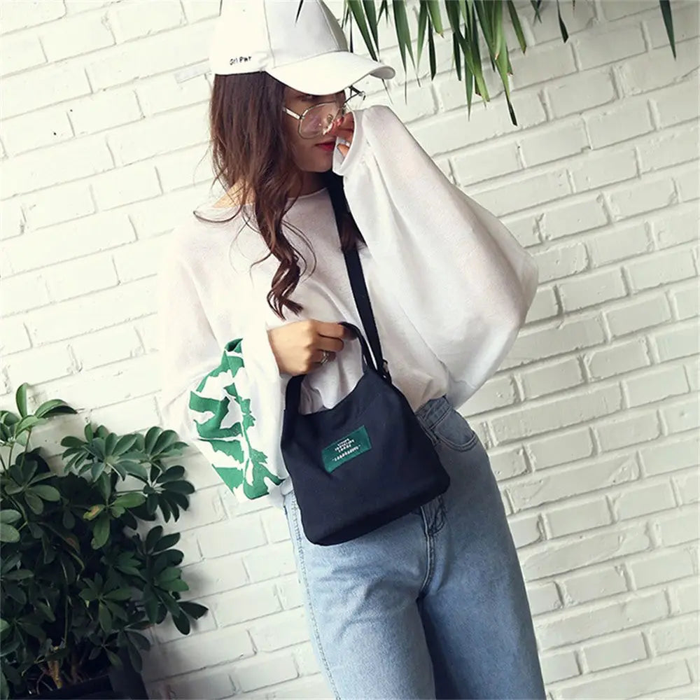 Women Shoulder Bags Letter Handbags Casual Buckle Tote Canvas Crossbody Bag Cute Shopping Bag For Ladies