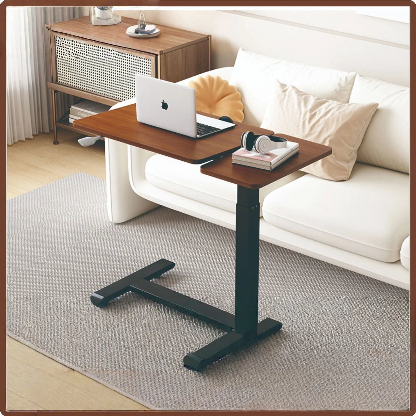 Pneumatic lift table, movable bedside small square table, height-adjustable table, multi-functional table