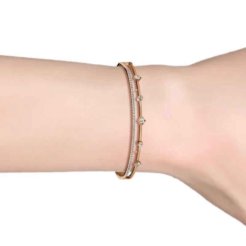 Daisini Crystals From Swarovski Women Bangle High Quality Brass Plated 18k Hand Cuff Bracelet Fashion Jewelry Birthday Gifts