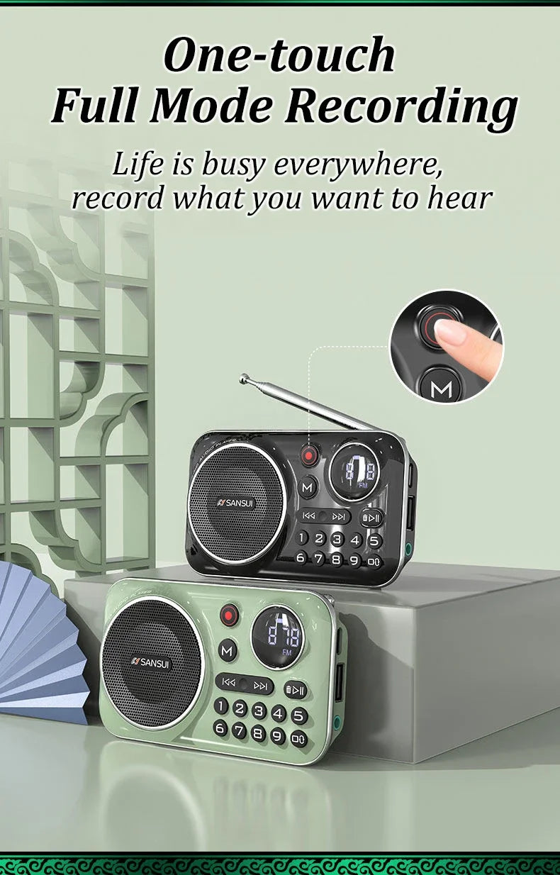 SANSUI F21 Outdoor Portable Multifunctional Walkman FM Radio Bluetooth Speaker MP3 Music Player Supports Recording Headphones