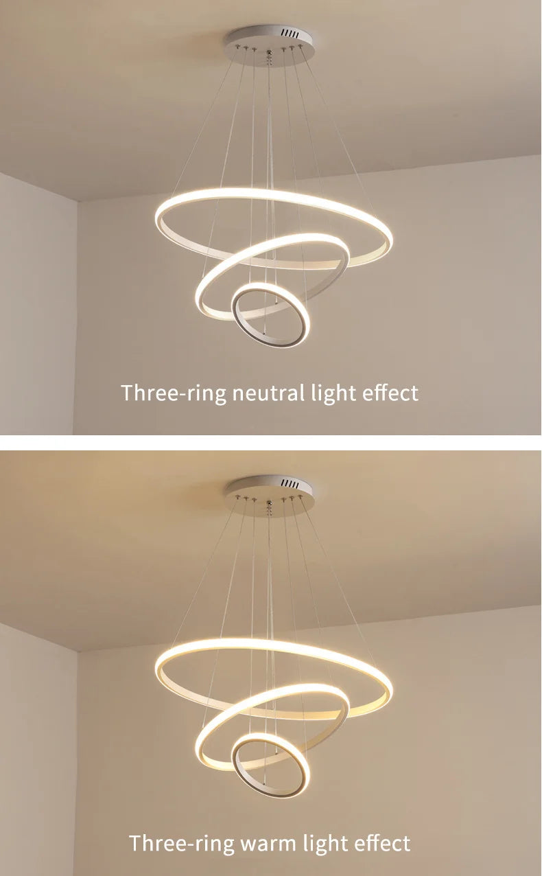 Led Circle Ceiling Hanging Chandelier Rings  Black Loft Living Dining Room Modern Pendant Lamp Kitchen Indoor Lighting Fixture