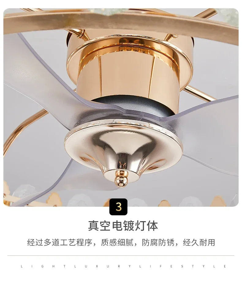 Crystal Ceiling Fan Lamp Modern Living Room Dining Room Remote Integrated Ceiling Fan Light Home Bedroom Study Silent Fan Lights