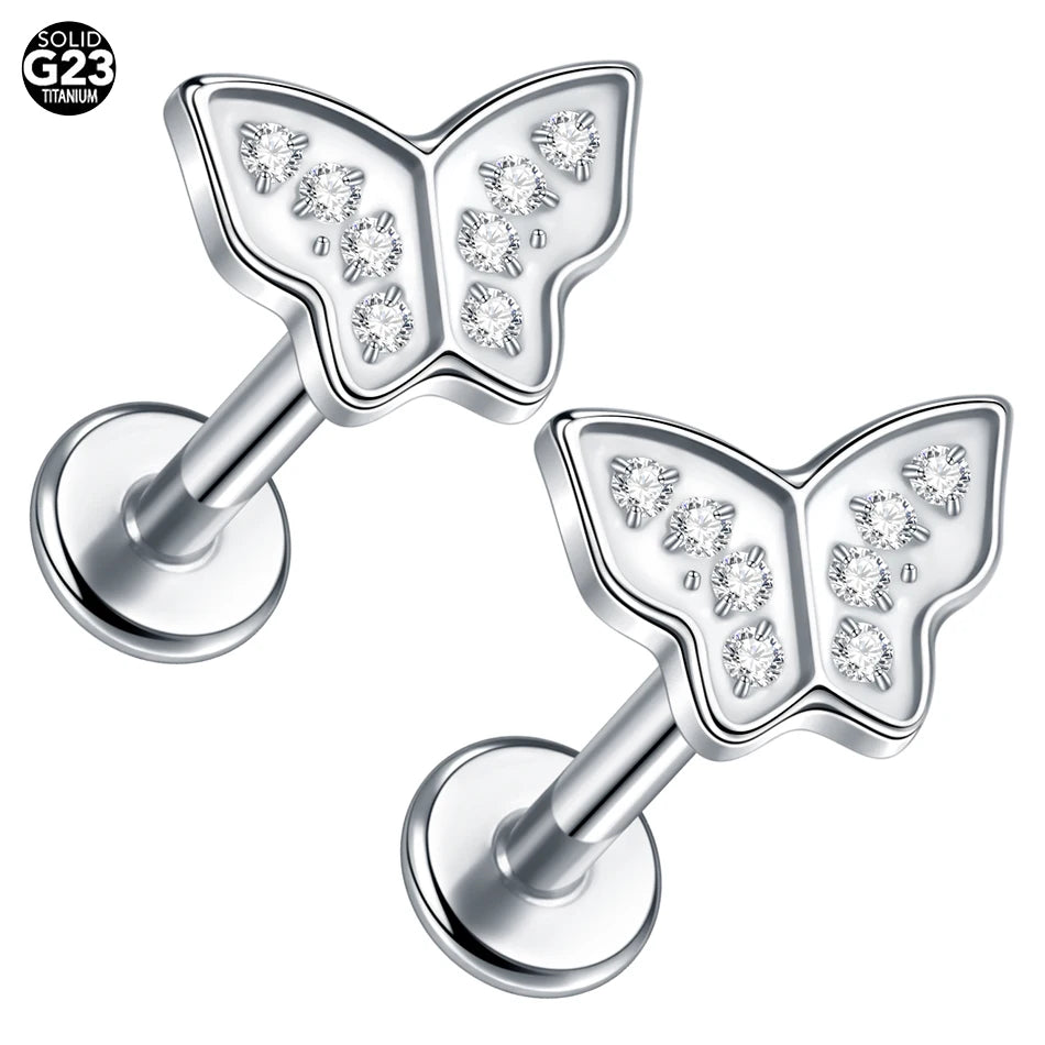 1/5PCS Titanium 16G Tragus Daith Helix Lobe Ear Piercing for Women Leaf Star Zircon Cartilage Stud Earring Piercing Jewelry Gift