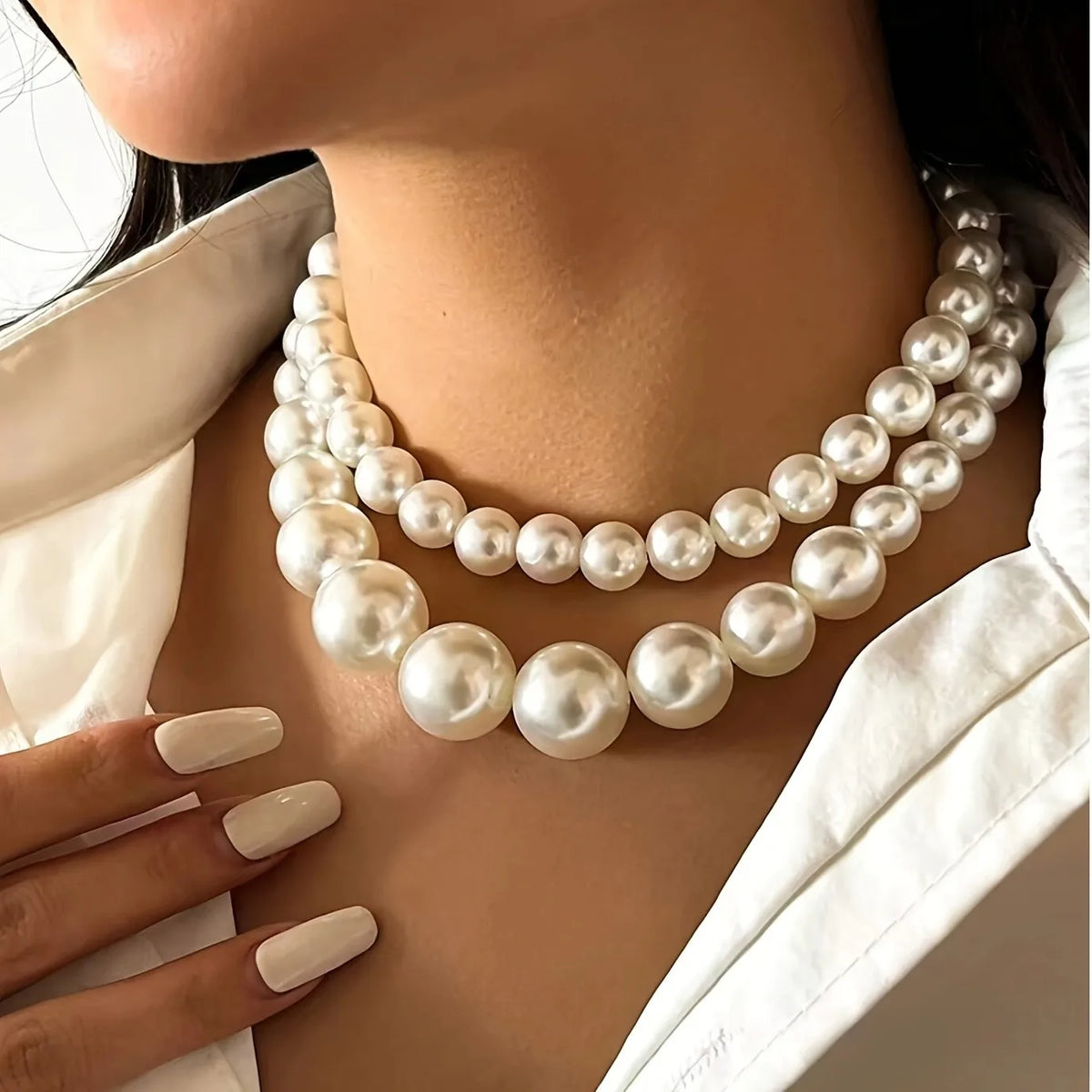 2 Pcs Set Exaggerated Big Imitation Pearl Clavicle Chain Necklace for Women Wedding Bridal Jewelry