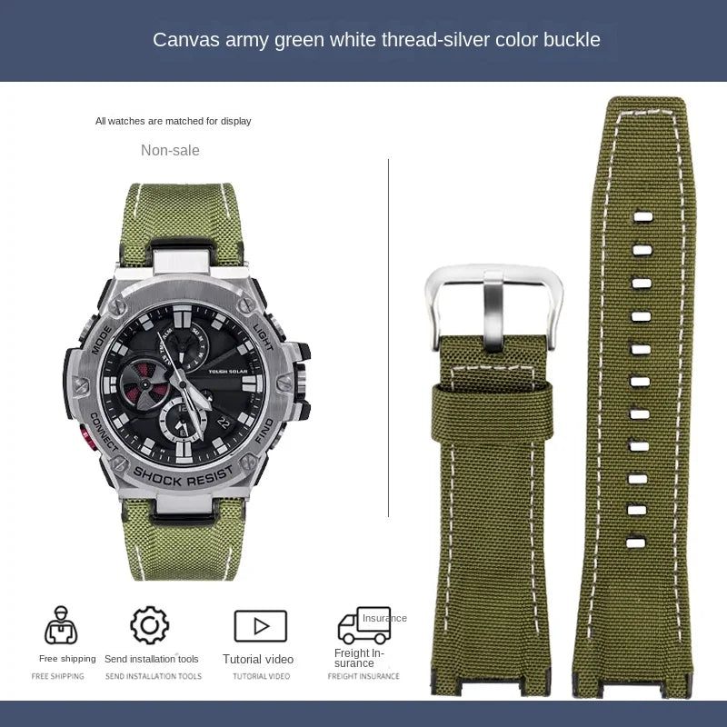 for Casio GST-S130/S110/S120/W130l/B100/W300 Strap Belt Genuine Leather Nylon Men's Watch Band Replacement bracelet Accessories