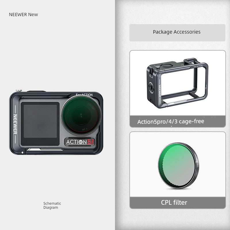 Neewer Cage for Dji Action 6/5 Pro/4/3 Metal Protective Frame Action Camera Anti-Drop Heat Dissipation Side-Open Quick Release Protective Selfie Video Cycling Skateboard Accessories