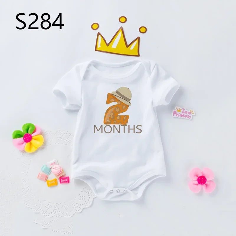 Monthly Milestone Baby Grow Bodysuit Cute Animal 1-12 Months One-Pieces Baby Shower Gift Month Pictures Monthly Jumpsuit Clothes