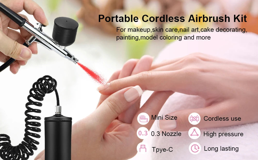 Airbrush with Compressor Portable Airbrush Paint Spray Mini Spray Gun Wireless Air Brush Painting Airbrush Kit with Compressor