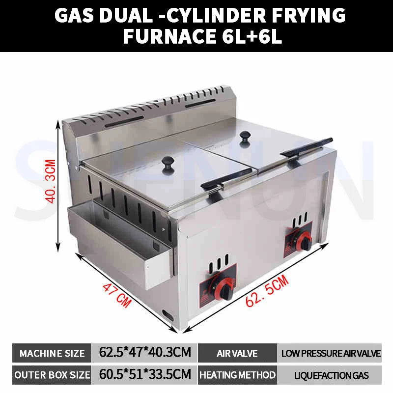 12L Stainless Steel Gas Fryer Countertop Fried Chicken French Fries Machine Commercial Deep Fryer Machine with Dual Tanks