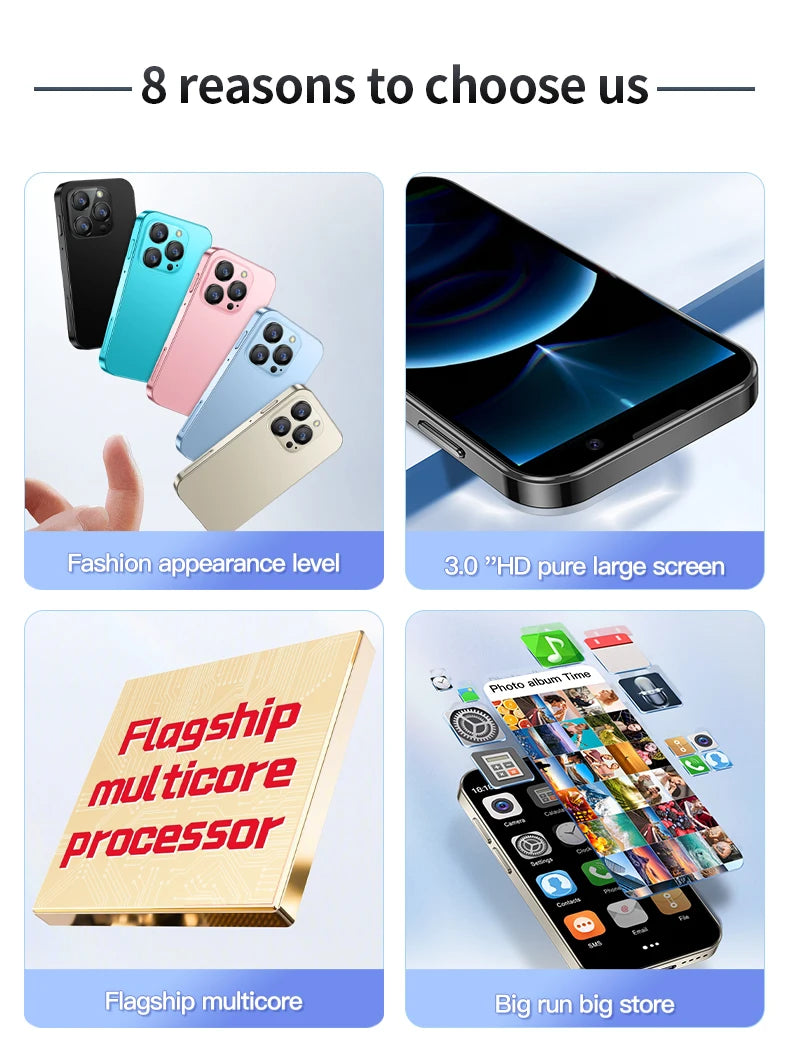 2025 New Mini Android Smartphone 3G WCDMA 2GB RAM 16GB ROM 3.0" Display 5MP Camera Dual SIM Smart Cellphone Play Store WhatsAPP