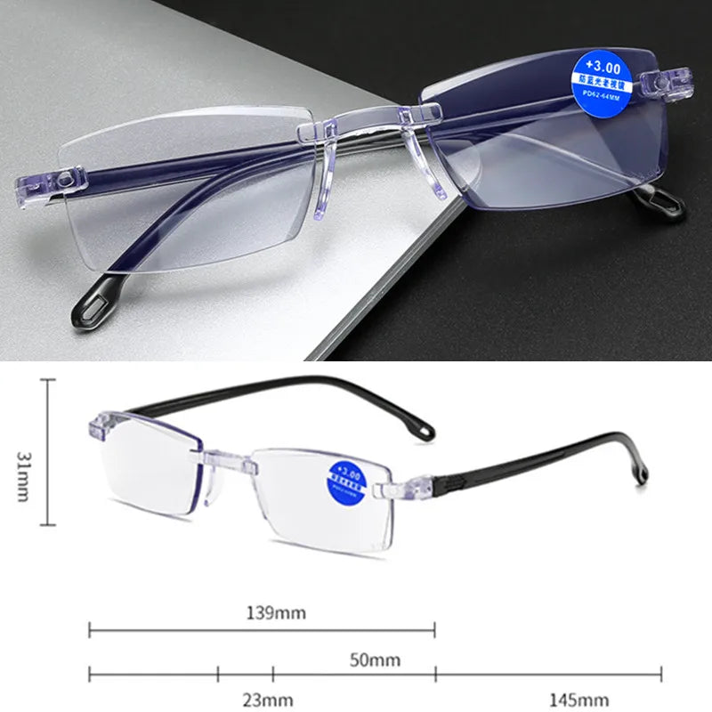 Intelligent Zoom Anti-blue Light Reading Glasses Frameless Cutting Edge Presbyopic Glasses Men and Women Presbyopic Glasses