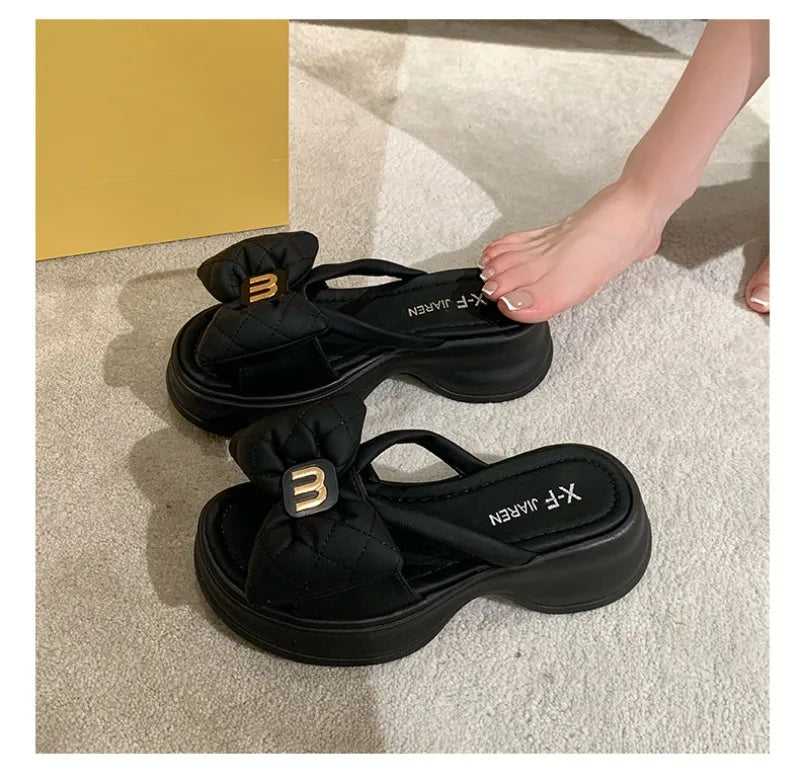 Summer Women's Slippers Designer Platform Slippers Fashion Bow One-Word Slipper 2025 New Casual Beach Slippers for Women Slides