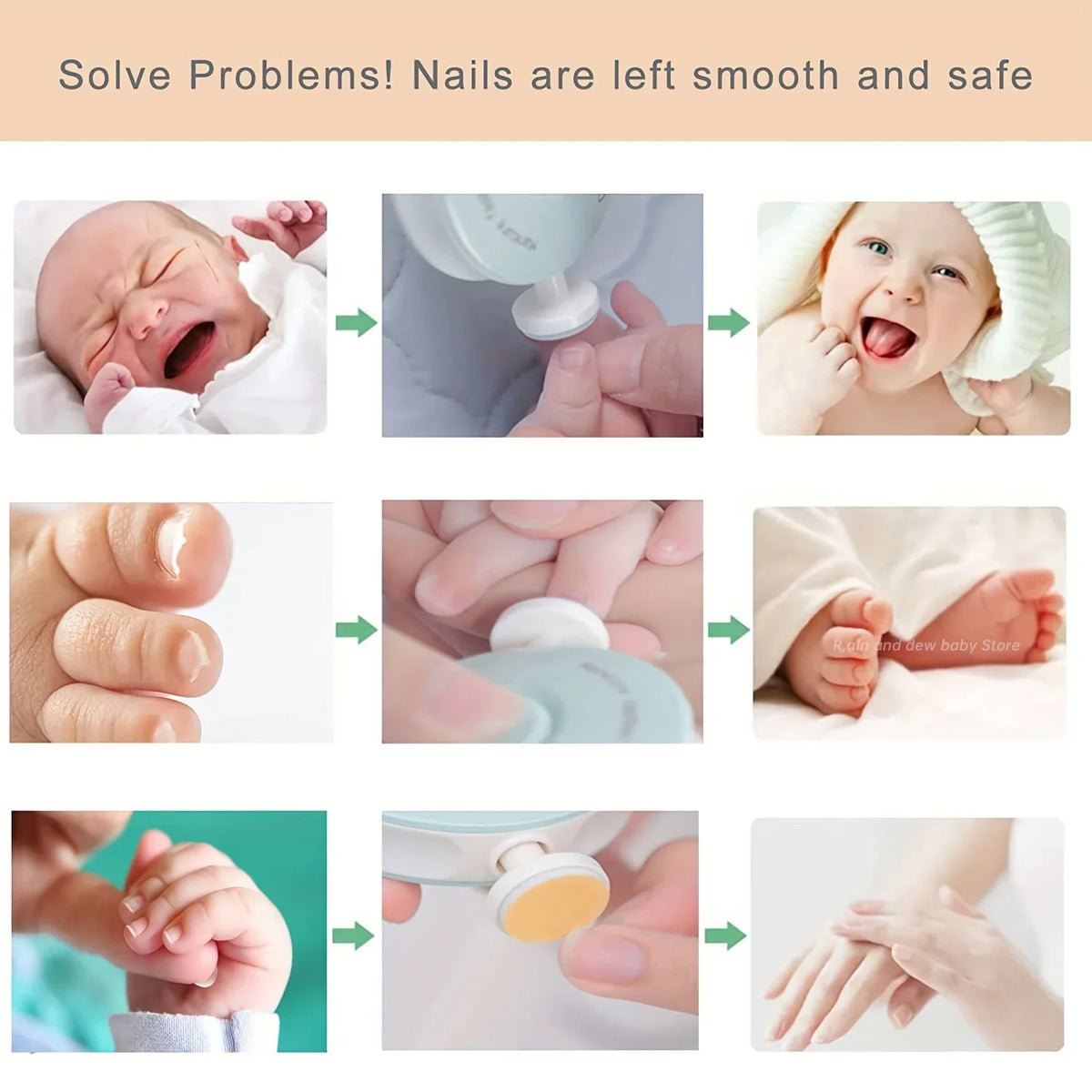 Baby Electric Nail Trimmer 6 Replaceable Heads Gentle Newborn Care Safe Quiet Nail File for Infant Toddler Soft Grinding